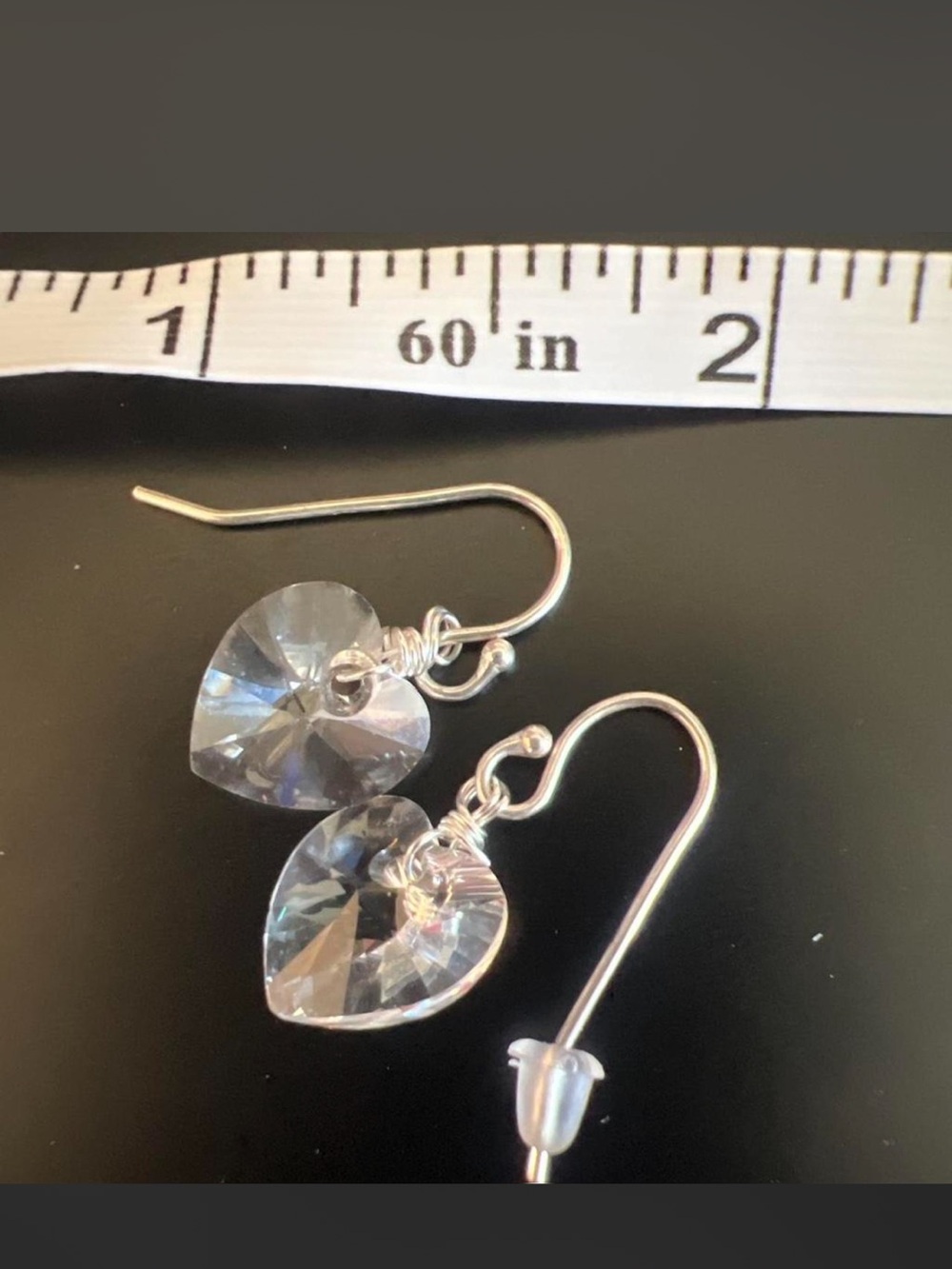 Crystal Heart Drop Earrings - Clear Heart Dangle (Unbranded)